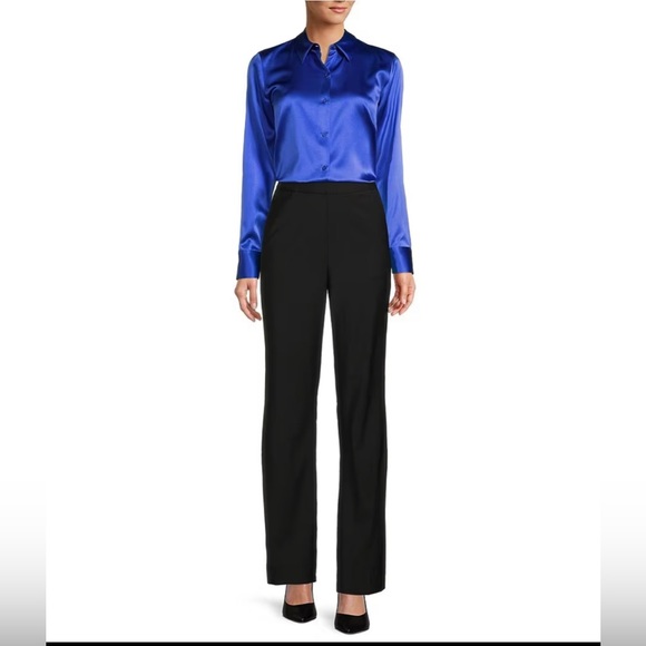 ANTONIO MELANI Tops - ANTONIO MELANI, Yana Button Front Point Collar Long Sleeve Stretch Silk